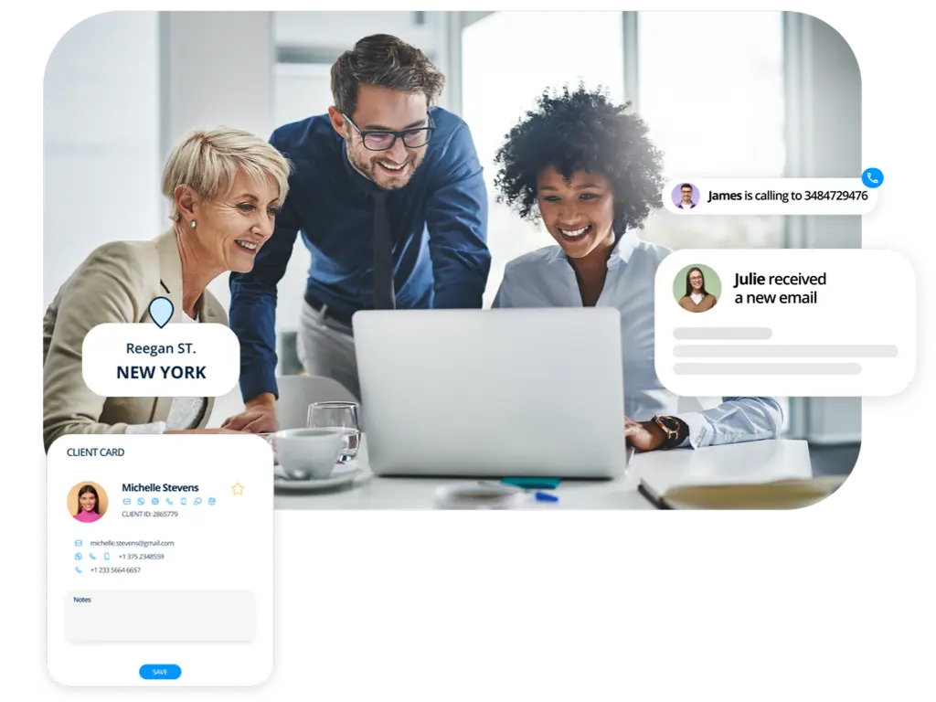 A diverse group of people collaborating on a laptop