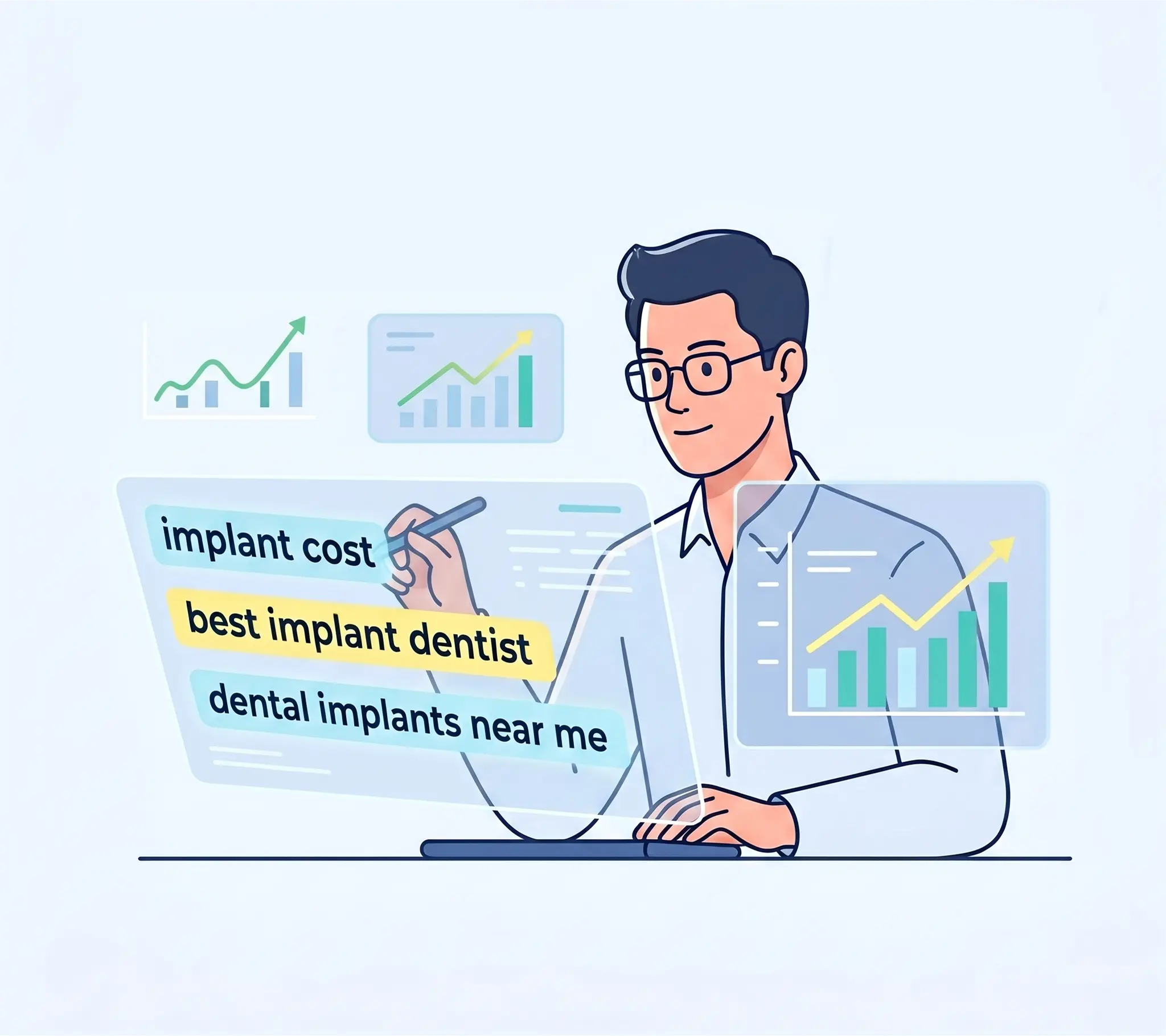 Dental implant SEO strategy illustration targeting high value patient searches.