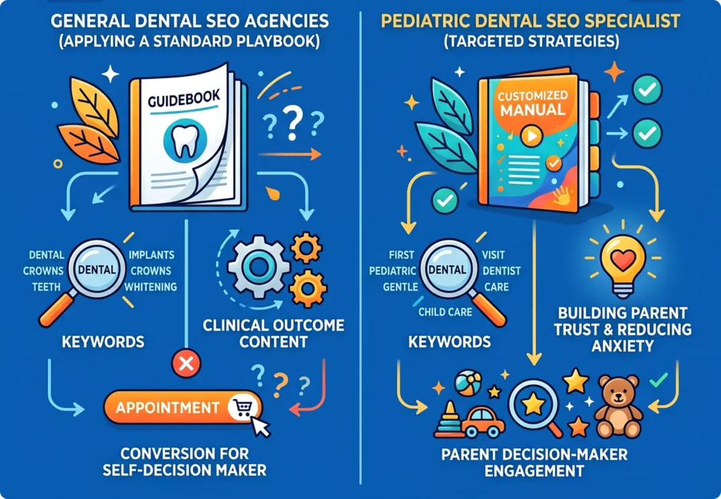 Infographic explaining why pediatric dental SEO needs specialized strategies