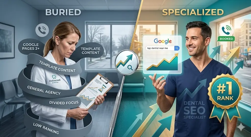 Comparison showing effective dental SEO strategies versus outdated marketing methods